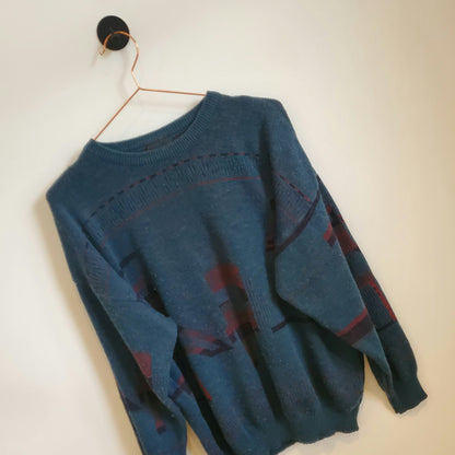 Vintage 80s Abstract Pattern Knit Jumper | Size M