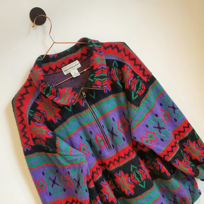 Vintage 90s Funky Pattern Fleece Jumper | Size M