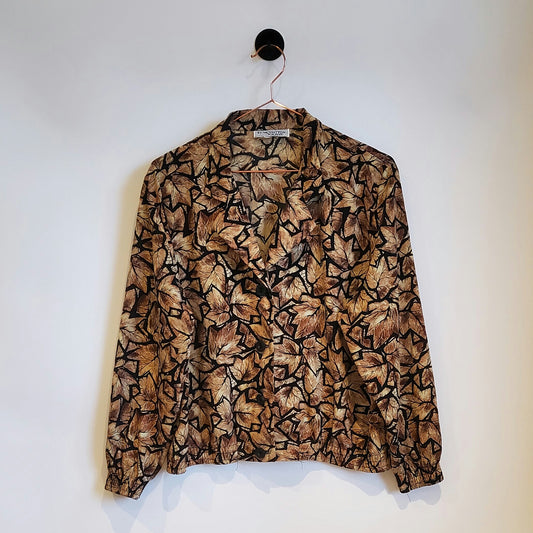 Vintage 80s Funky Leaf Print Lightweight Jacket | Size 14-16