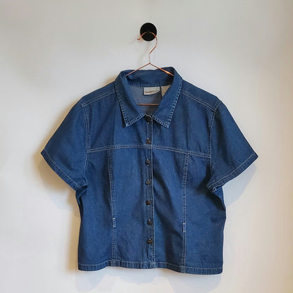 Women's 90's Vintage Short Sleeve Denim Shirt | Size 14-16