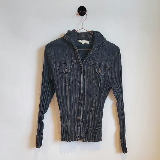 Vintage 90s Crinkle Denim Shirt | Size 12