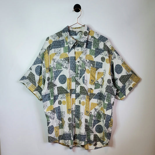 Vintage 90s Abstract Crazy Pattern Festival Shirt | Size XXL