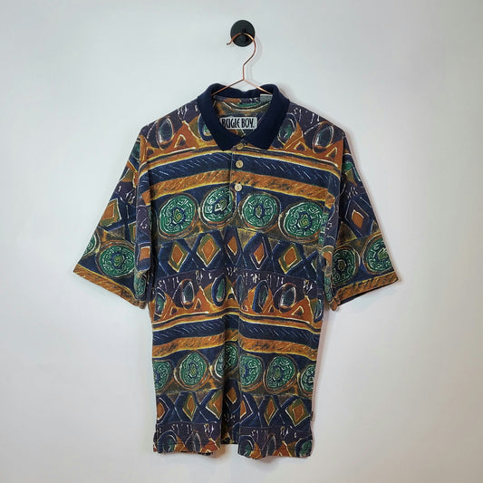 Vintage 90s Funky Print Polo Shirt | Size M