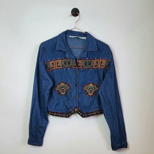 Vintage 80s Western Studded Denim Shirt | Size L