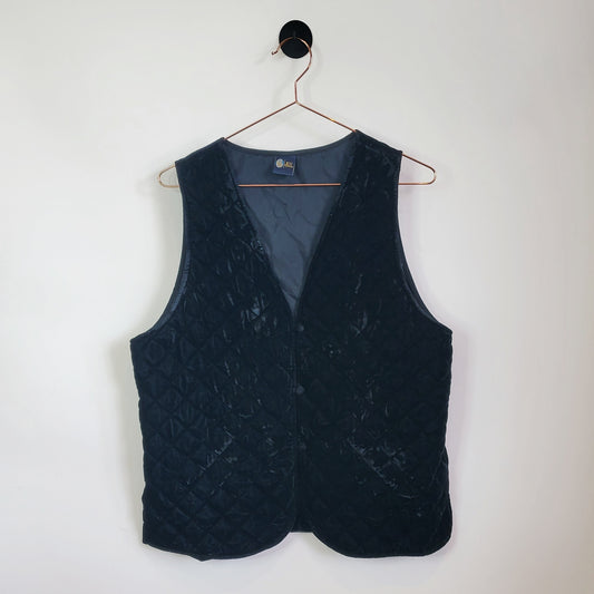 Vintage 90s Quilted Crushed Velvet Waistcoat | Size 16