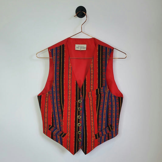 Vintage 80s Funky Pattern Boho Waistcoat | Size 8-10