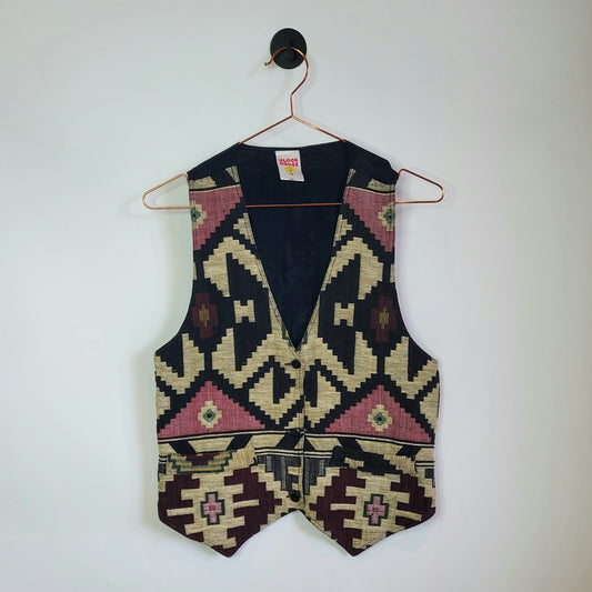 Vintage 90s Aztec Western Pattern Waistcoat | Size 10-12