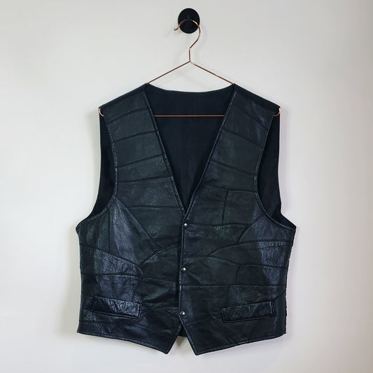 Vintage Leather Front Waistcoat | Size M