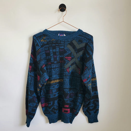 Vintage 80s Funky Pattern Knit Jumper | Size M