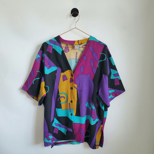 Vintage 80s Funky Pattern Top | Size 14