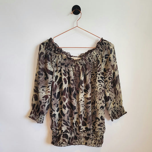 Vintage Y2K Animal Print Floaty Chiffon Top | Size 12