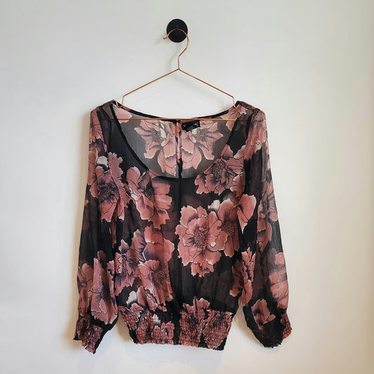 Vintage 90s Sheer Floral Chiffon Top | Size 10