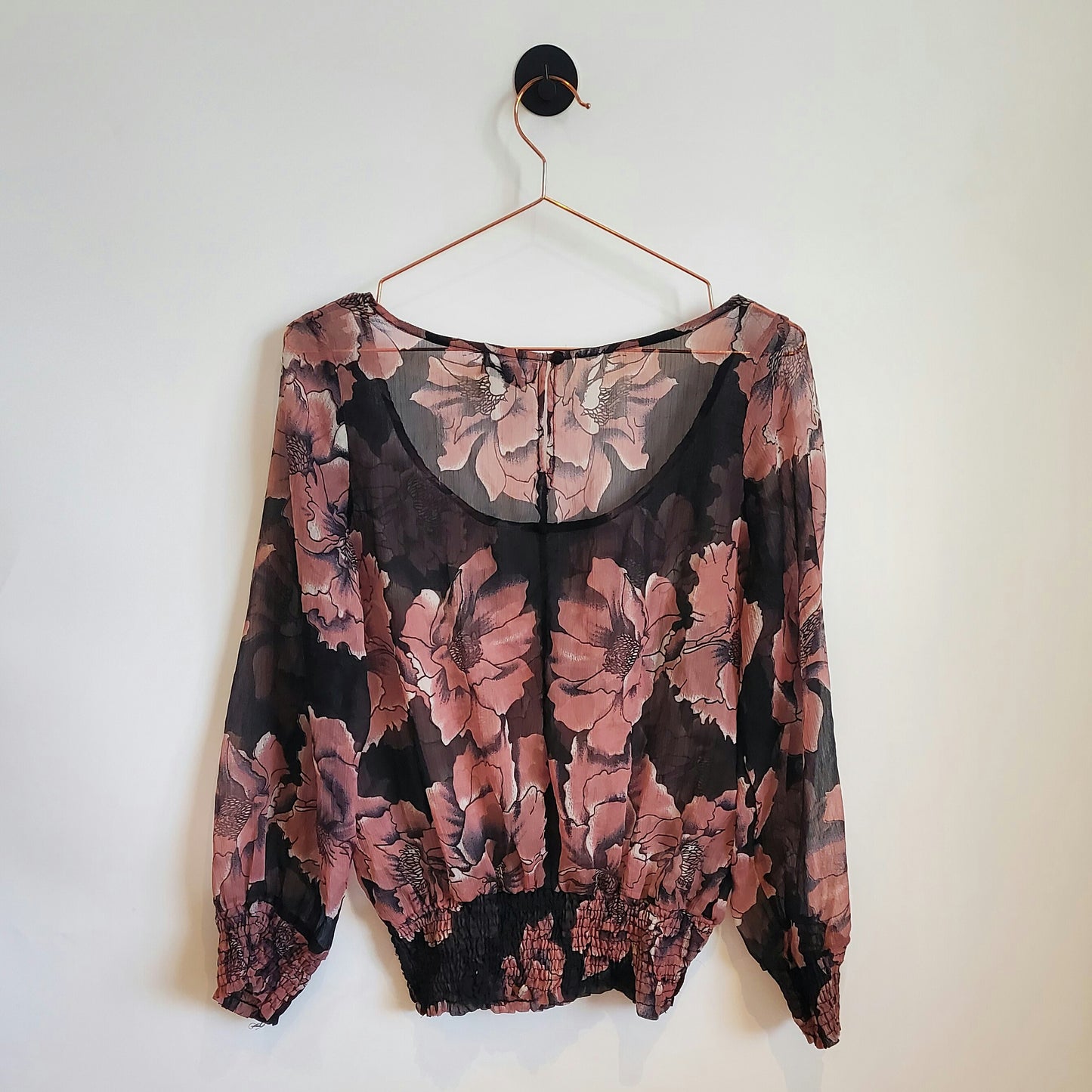 Vintage 90s Sheer Floral Chiffon Top | Size 10
