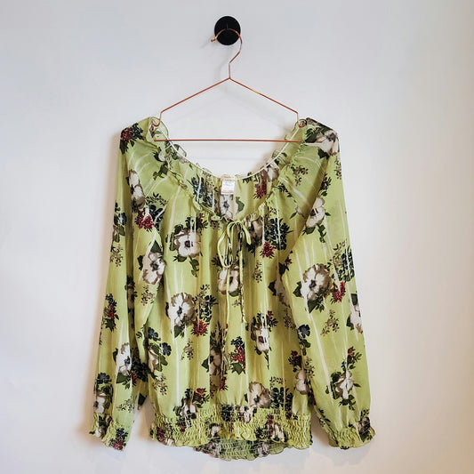 Vintage Y2K Off Shoulder Floral Chiffon Top | Size 12