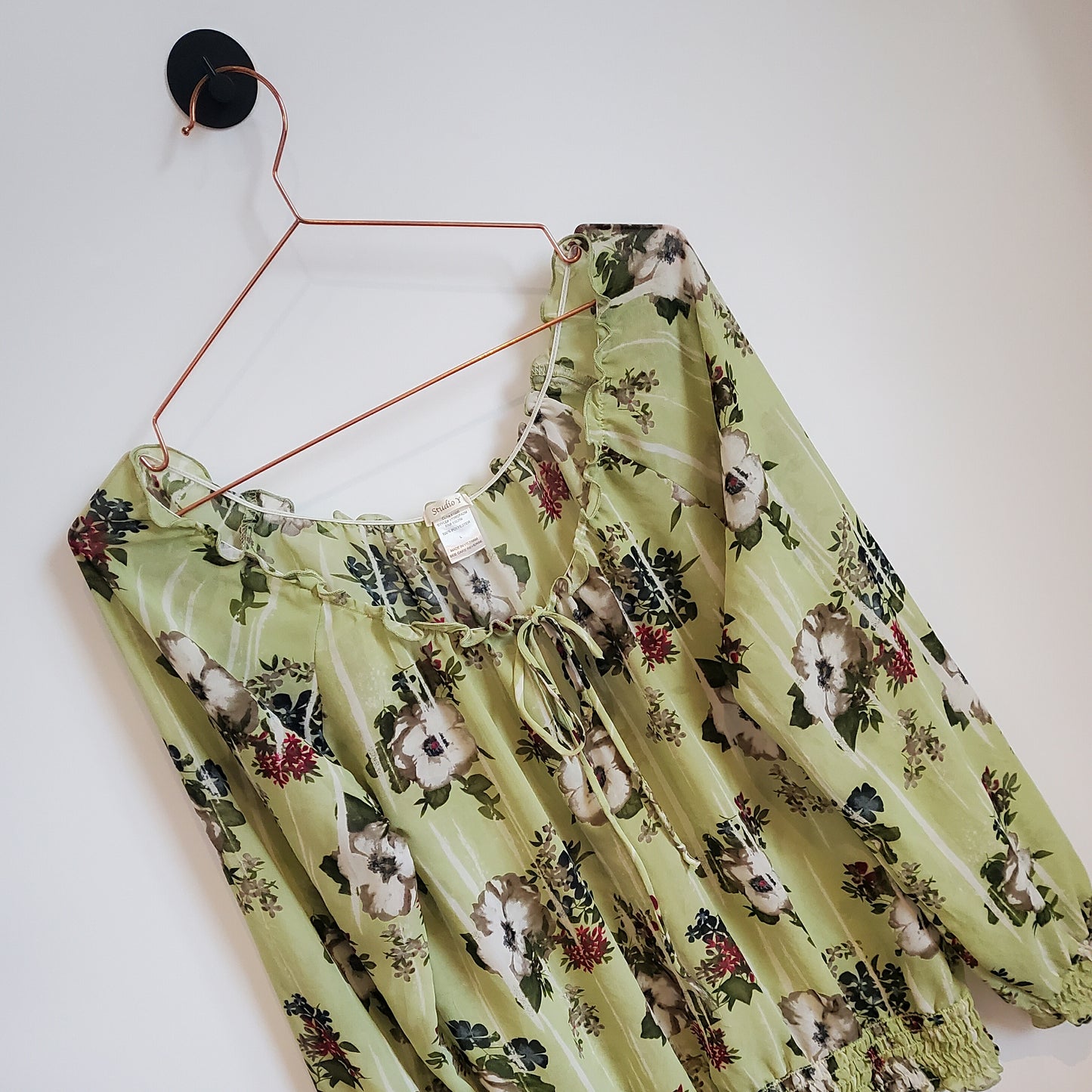 Vintage Y2K Off Shoulder Floral Chiffon Top | Size 12