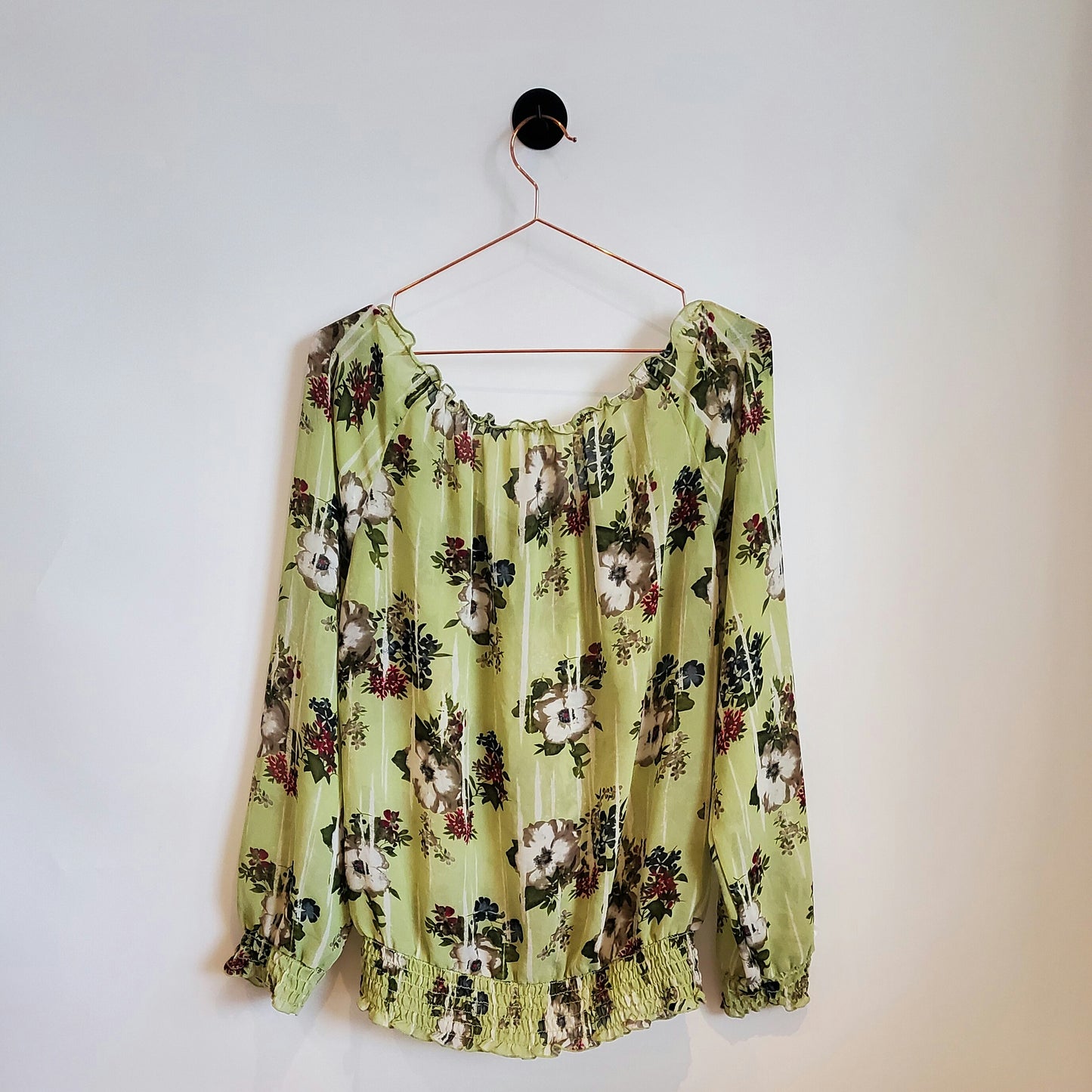 Vintage Y2K Off Shoulder Floral Chiffon Top | Size 12