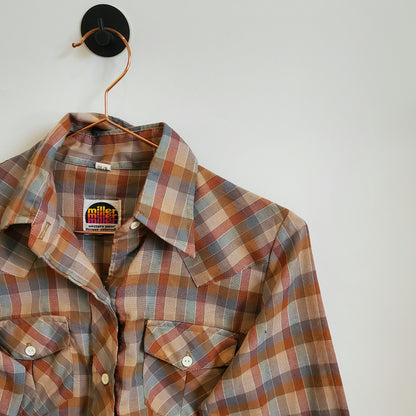 Vintage 70's Checked Boho Western Shirt | Size 6