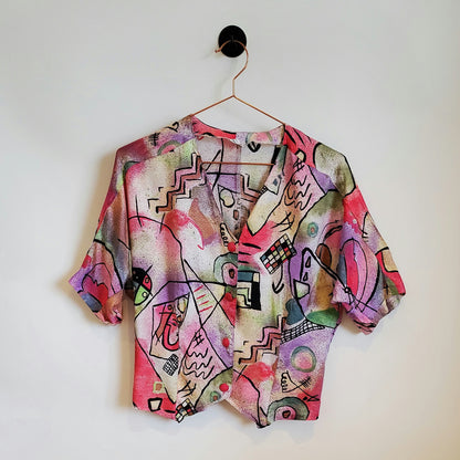 Vintage 80s Funky Print Batwing Top | Size 10