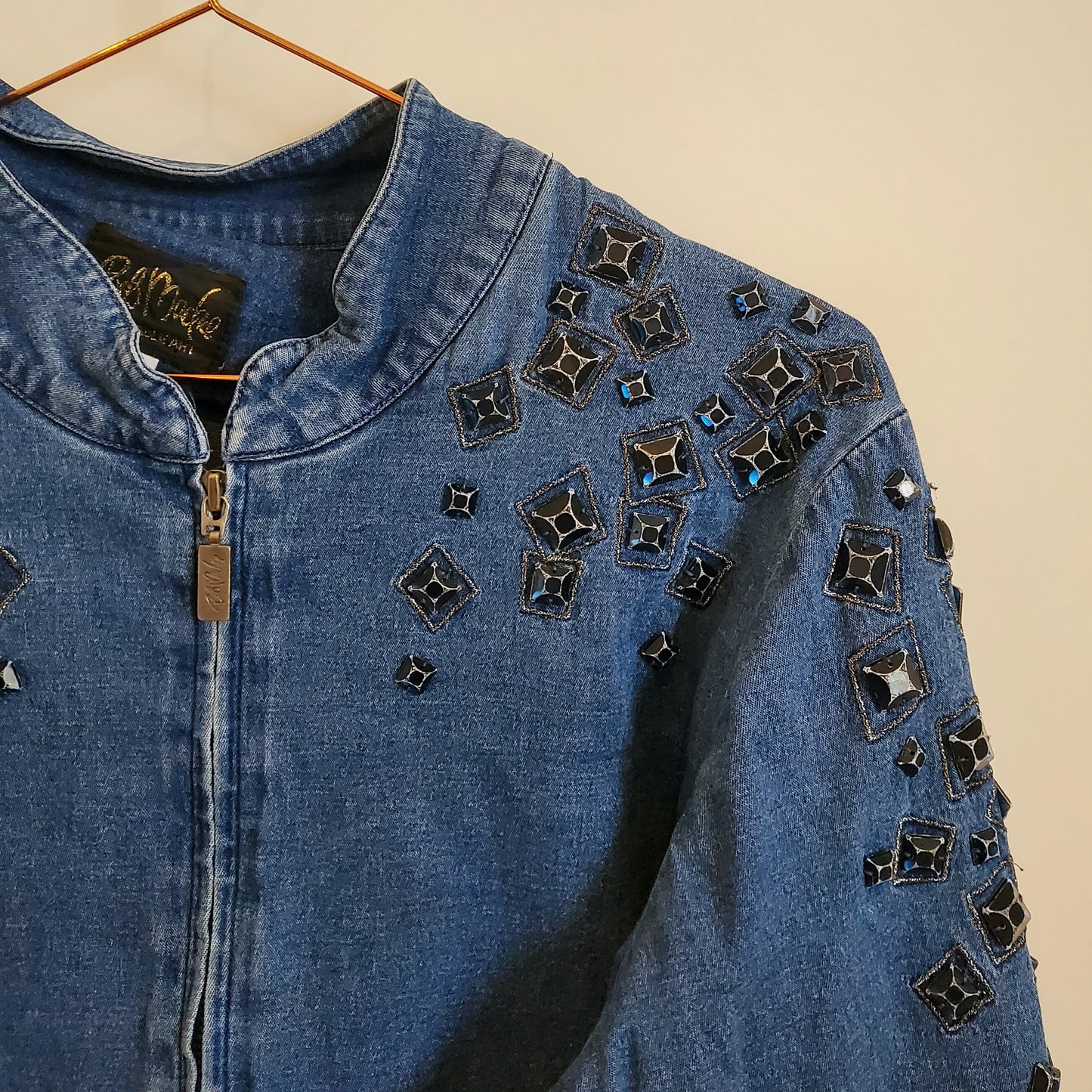 Vintage 80s Beaded Denim Lightweight Jacket | Size 12