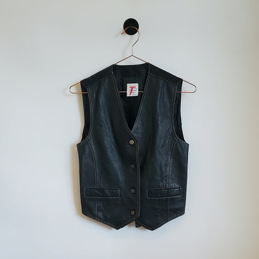 Vintage 90's Leather Waistcoat | Size 10