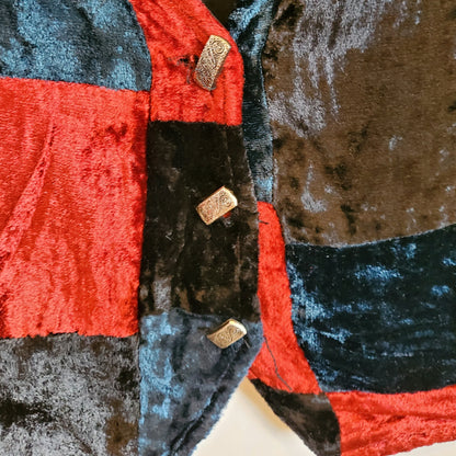 Vintage 80s Velvet Chequered Waistcoat | Size S