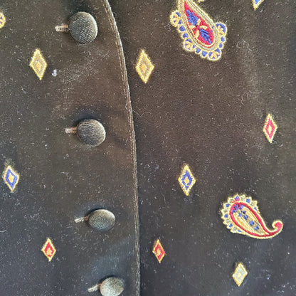 Vintage 90s Velvet Embroidery Waistcoat | Size 12