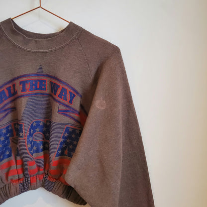 Vintage 90s Reworked Varsity Crop Sweatshirt | Size 10