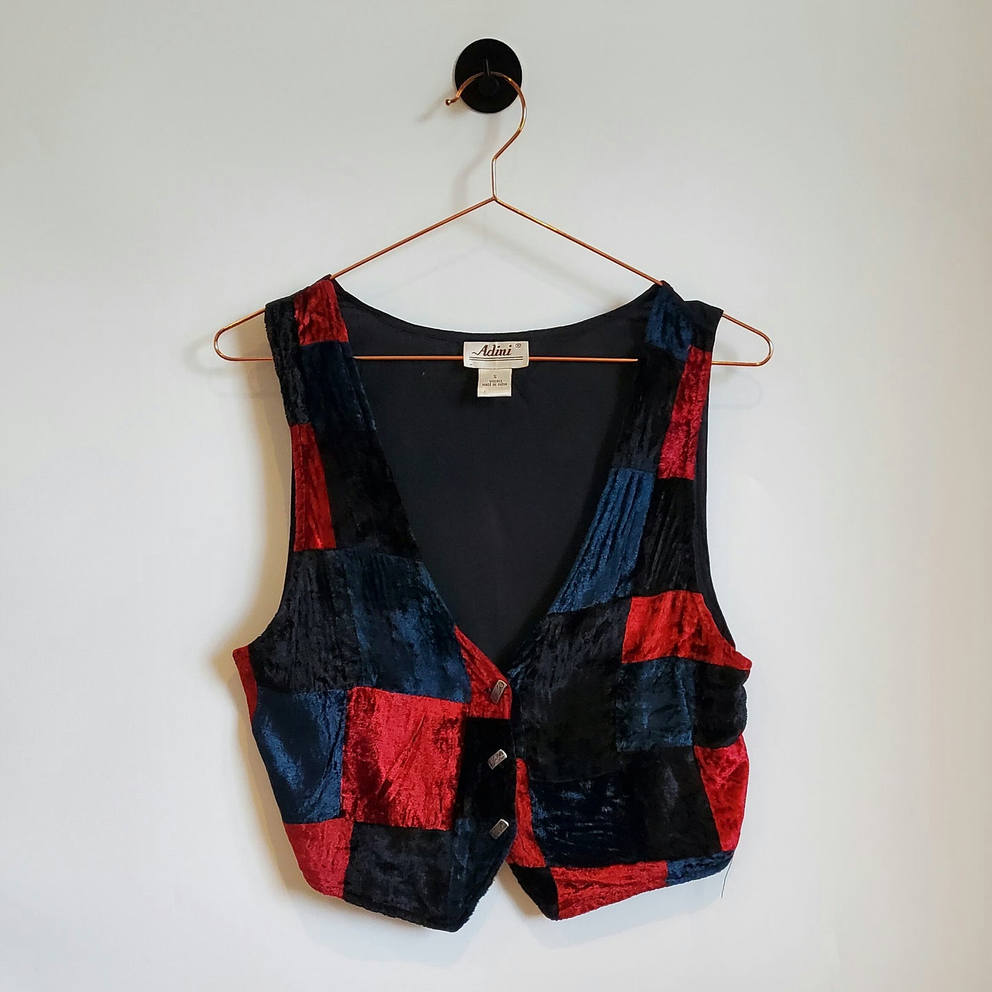 Vintage 80s Velvet Chequered Waistcoat | Size S