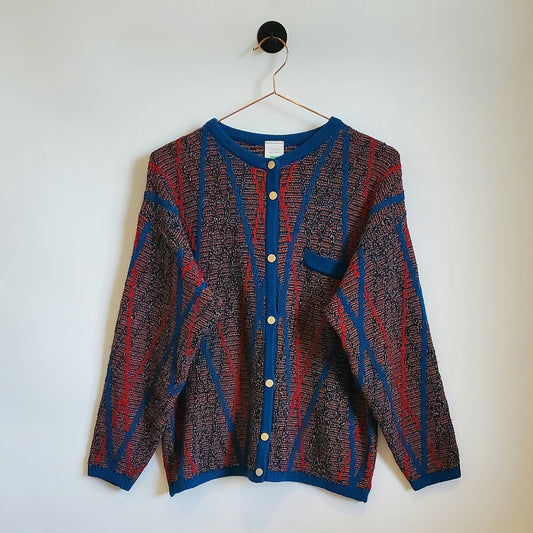 Vintage 70s Abstract Knit Cardigan | Size 12