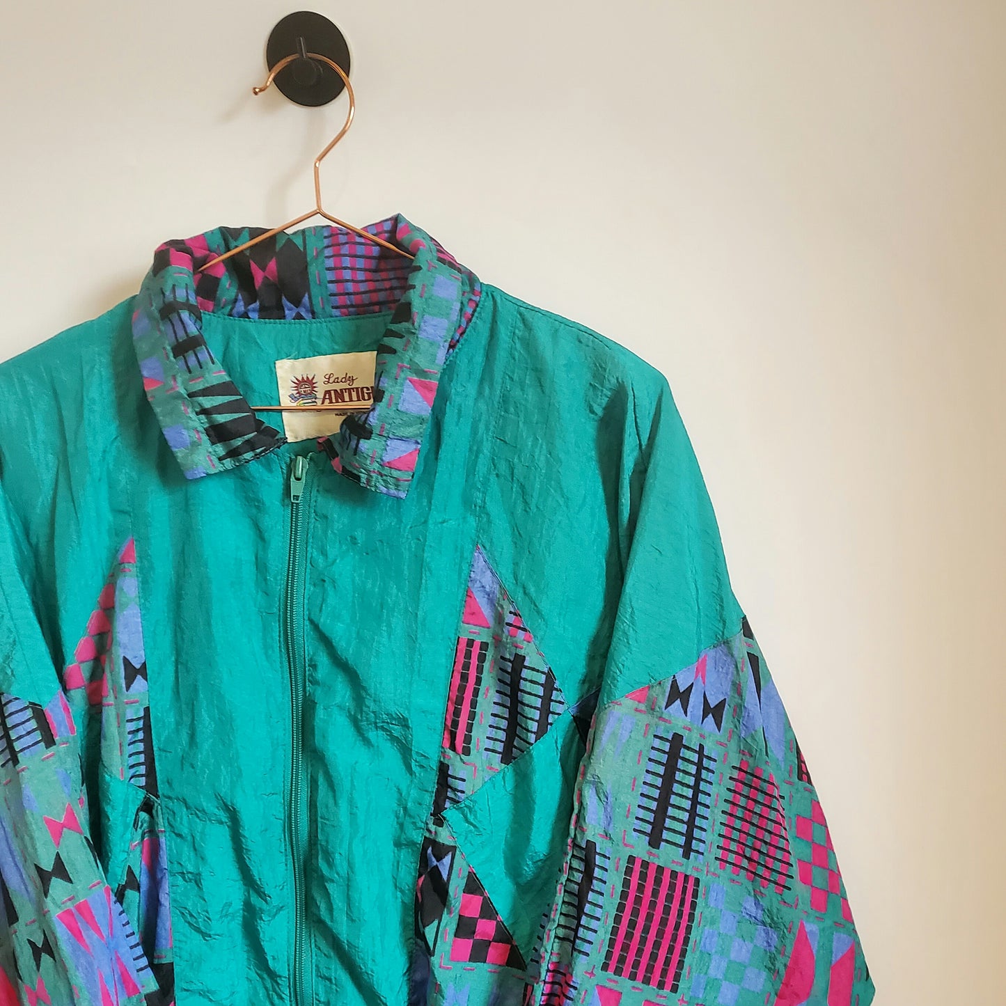 Vintage 80s Retro Pattern Windbreaker Jacket | Size L