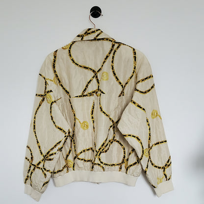 90s Vintage Gold Chain Print Quilted Jacket | Size M