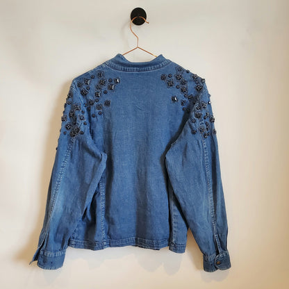 Vintage 80s Beaded Denim Lightweight Jacket | Size 12