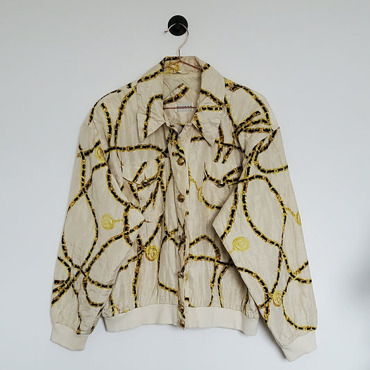 90s Vintage Gold Chain Print Quilted Jacket | Size M