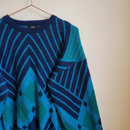 Vintage 90s Funky Pattern Knit Jumper | Size L