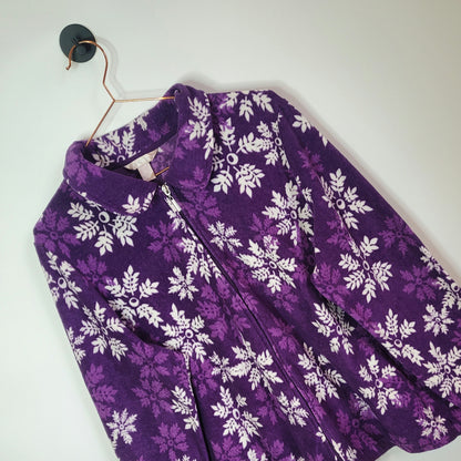Vintage 90s Snowflake Print Fleece Jacket | Size 16