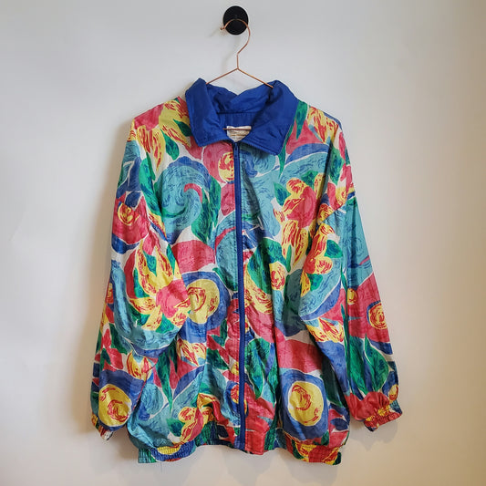 Vintage 80s Floral Print Windbreaker Jacket | Size 18