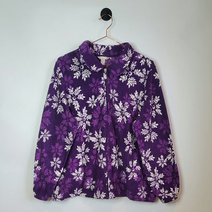 Vintage 90s Snowflake Print Fleece Jacket | Size 16
