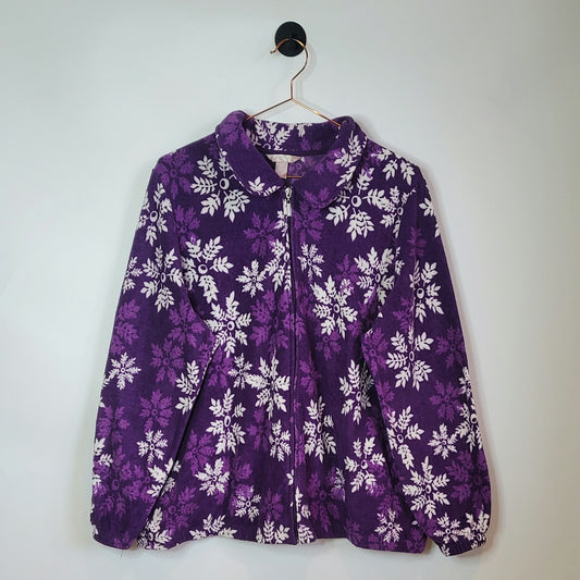 Vintage 90s Snowflake Print Fleece Jacket | Size 16