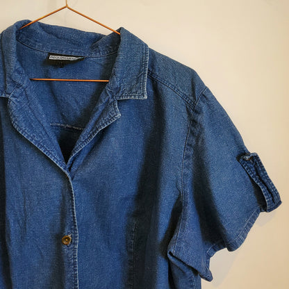 Vintage 90s Short Sleeve Denim Shirt | Size 16