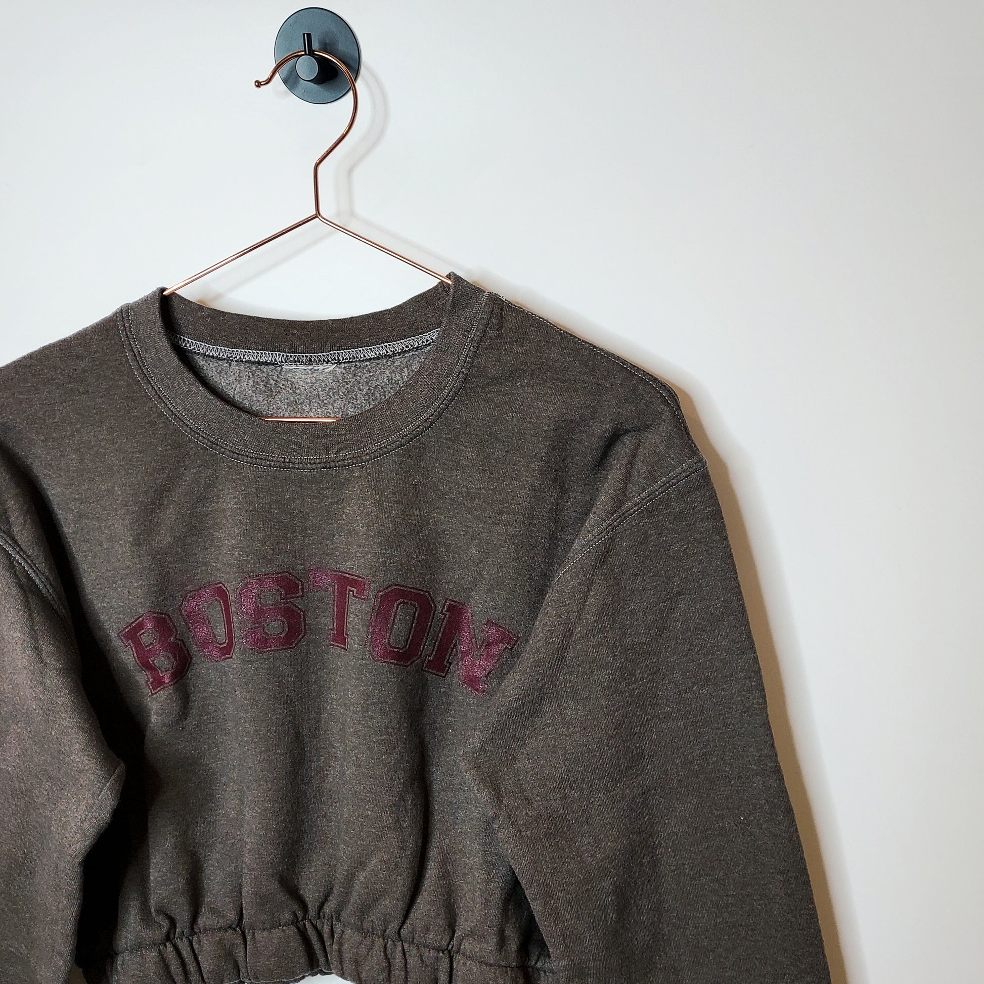 Upcycled Vintage Crop Boston Logo Sweatshirt Brown Size 8-10