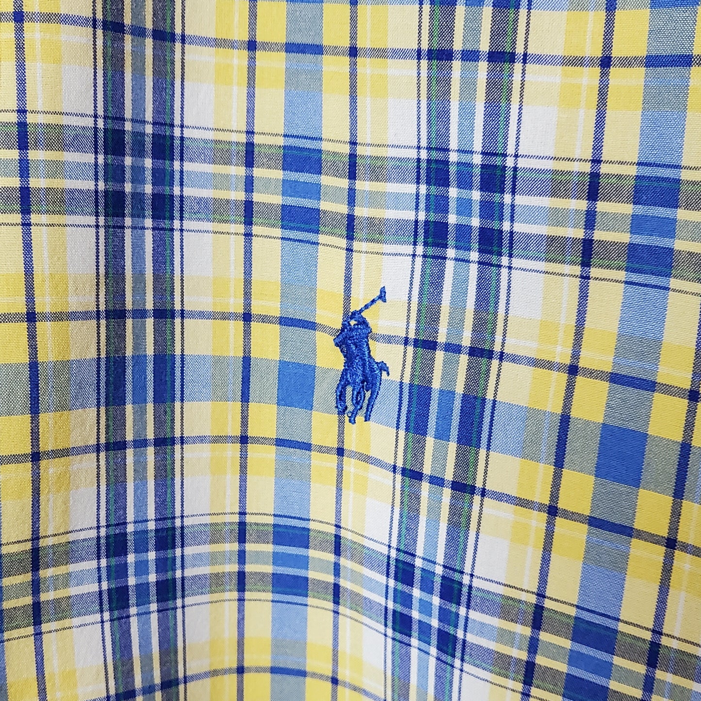 Vintage Reworked Women's Ralph Lauren Smock Shirt Yellow and Blue Size 14-16