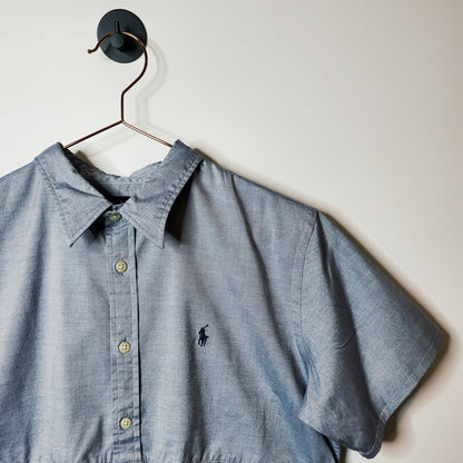 Vintage Upcycled Women's Ralph Lauren Smock Shirt Grey Size 6-8