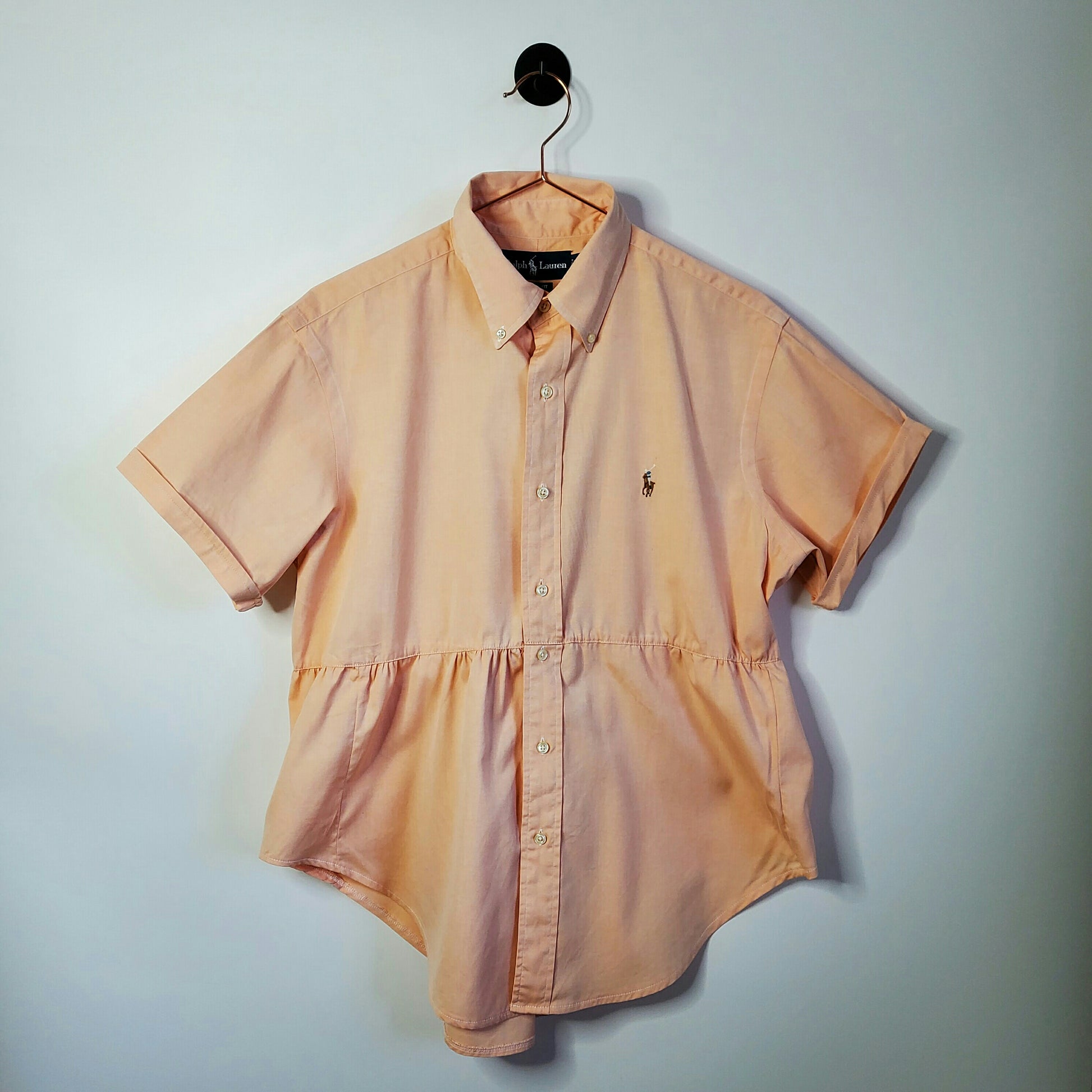 Upcycled Vintage Women's Ralph Lauren Smock Shirt Orange Size 14-16