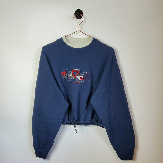 Upcycled 90s Hart Embroidered Crop Sweatshirt Blue 10-12