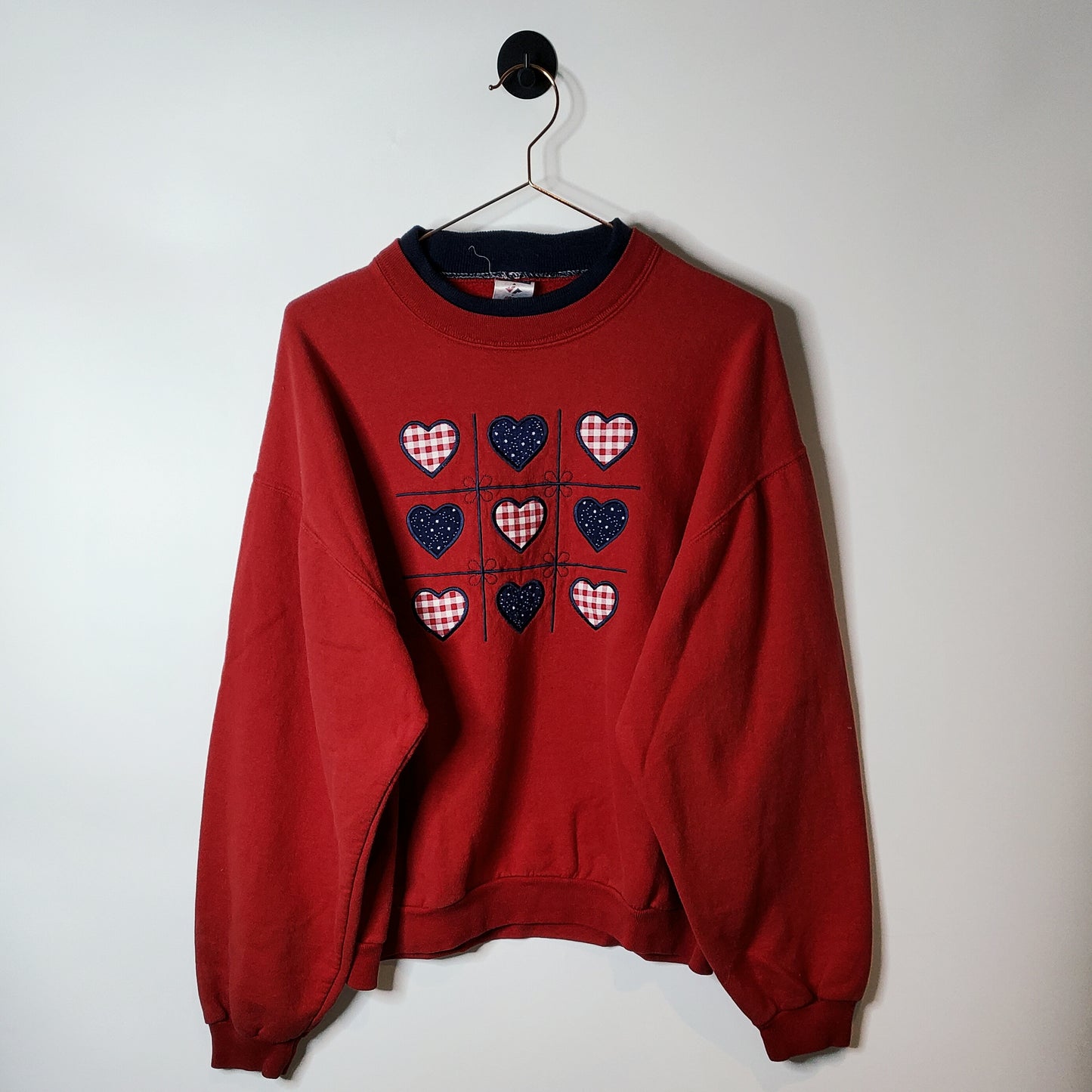 Vintage 90's Embroidered Patchwork Hart Sweatshirt Red Size L