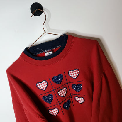 Vintage 90's Embroidered Patchwork Hart Sweatshirt Red Size L