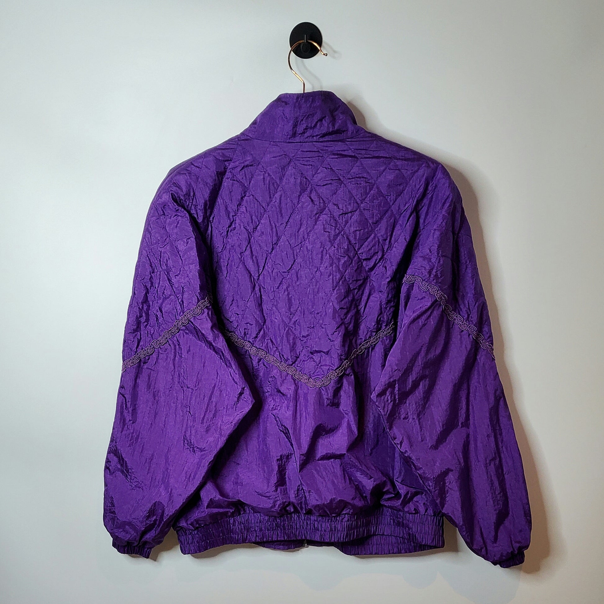 Vintage 80s Quilted Embroidered Windbreaker Jacket Purple Size Large