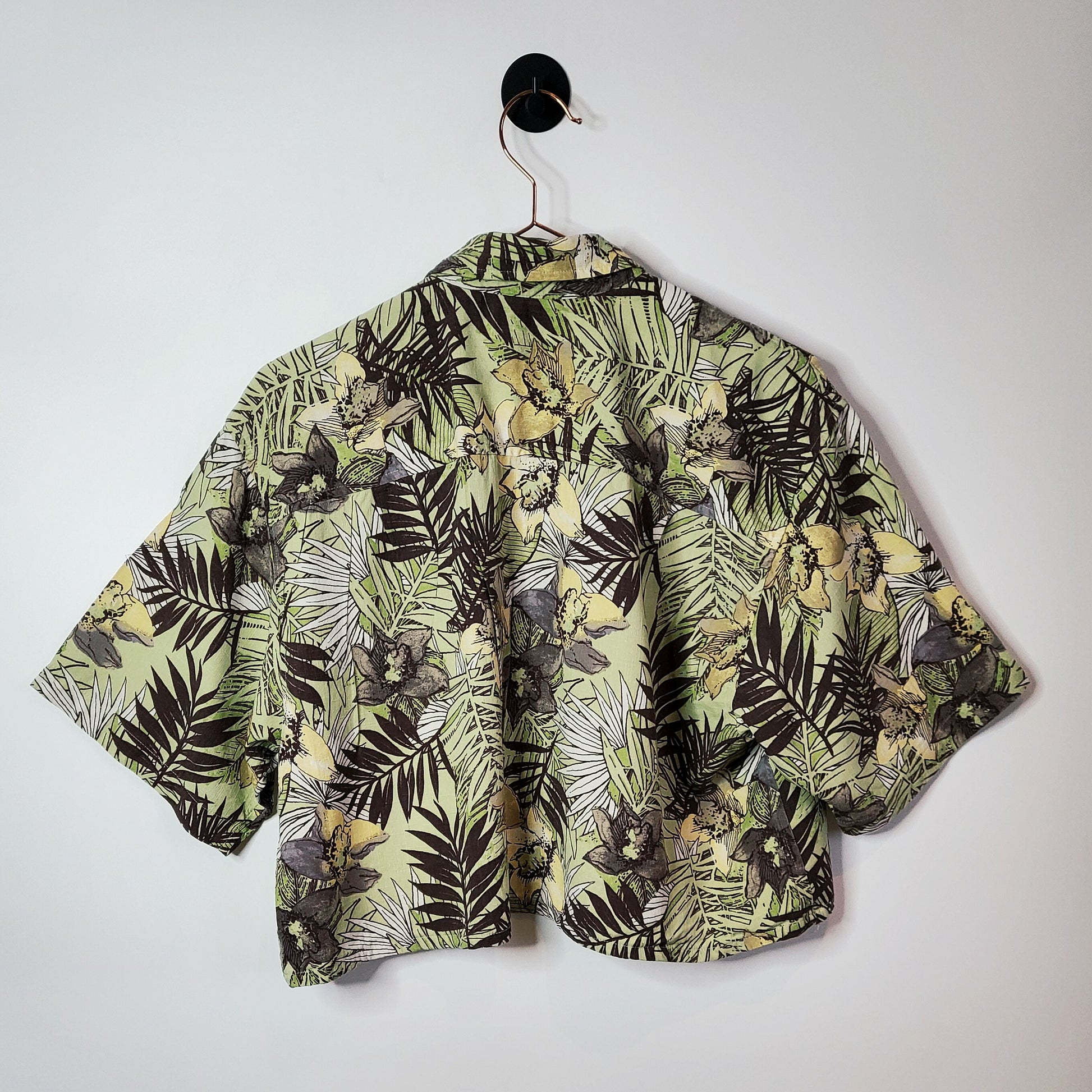 Reworked 90s Vintage Oversized Hawaiian Crop Shirt Yellow Size 12-14