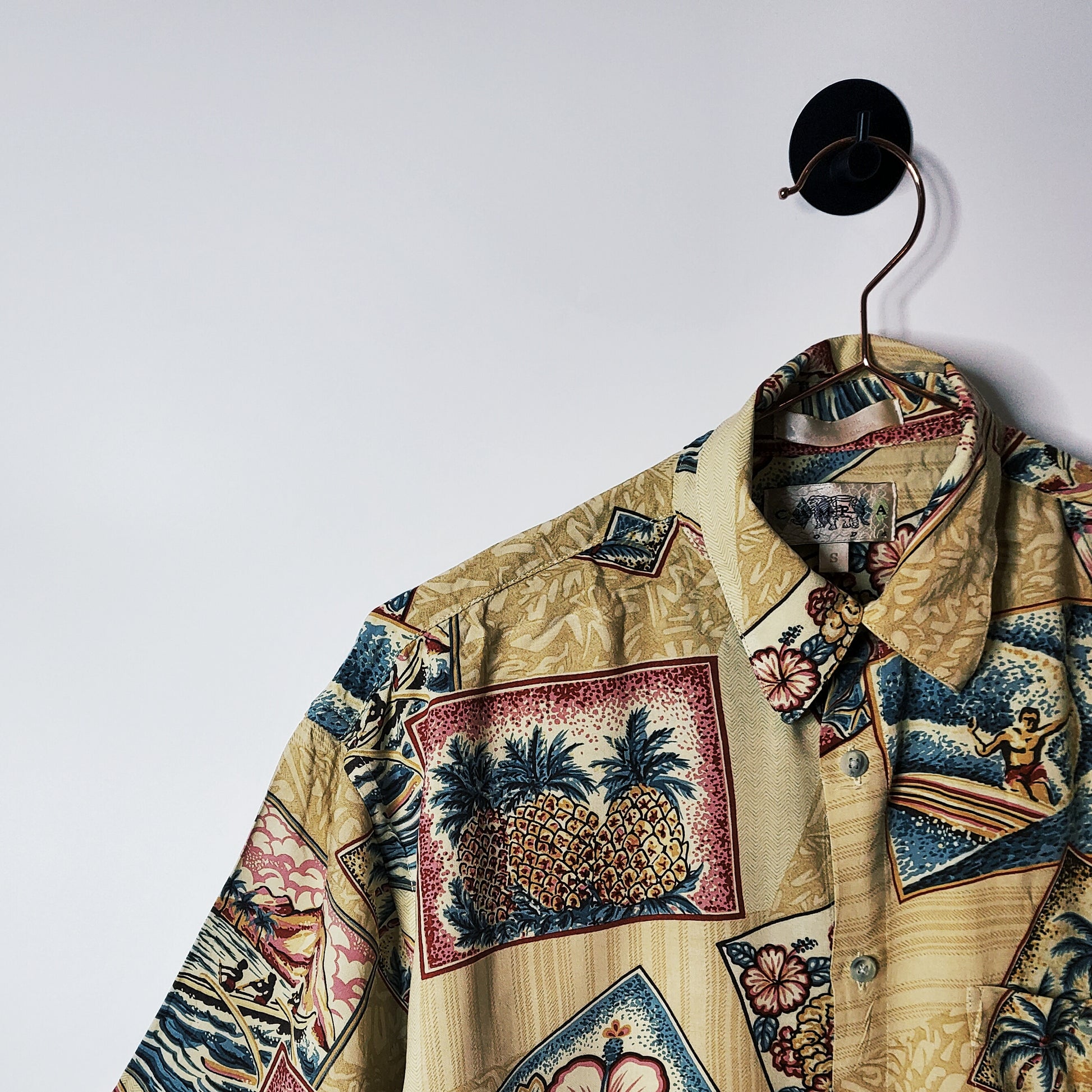 Upcycled Vintage Oversized Hawaiian Crop Shirt Yellow Size 10-12