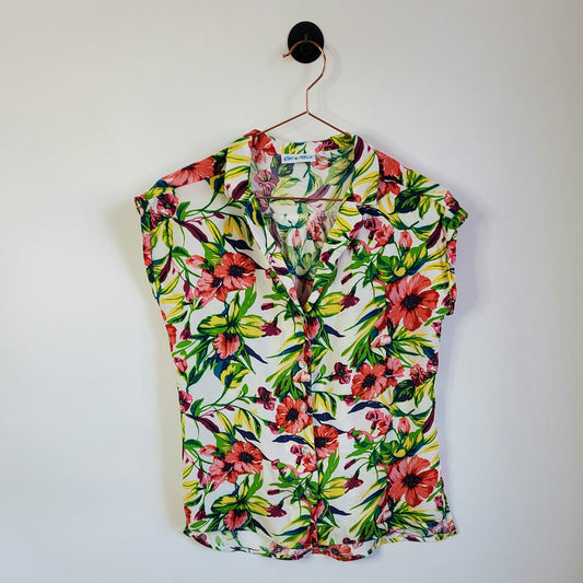 90s Floral Cap Sleeve Blouse | Size S